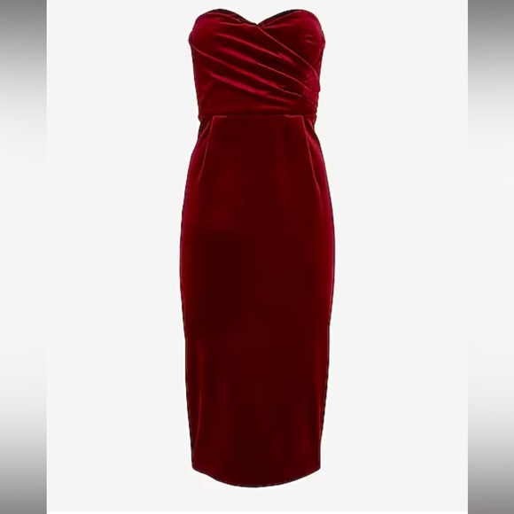 Express Red Velvet Sweetheart Neckline Strapless Midi Dress NEW size small - Picture 4 of 6
